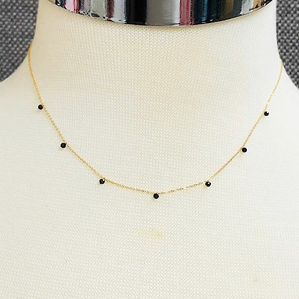 Tiny Black Spinel Bead Semi Precious Necklace-NWT